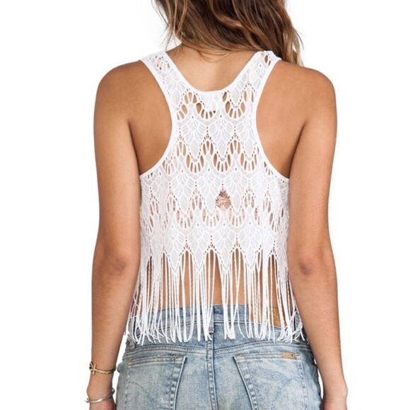 Free People Sheer White Crochet Fringe Tank - Picture 3 of 8